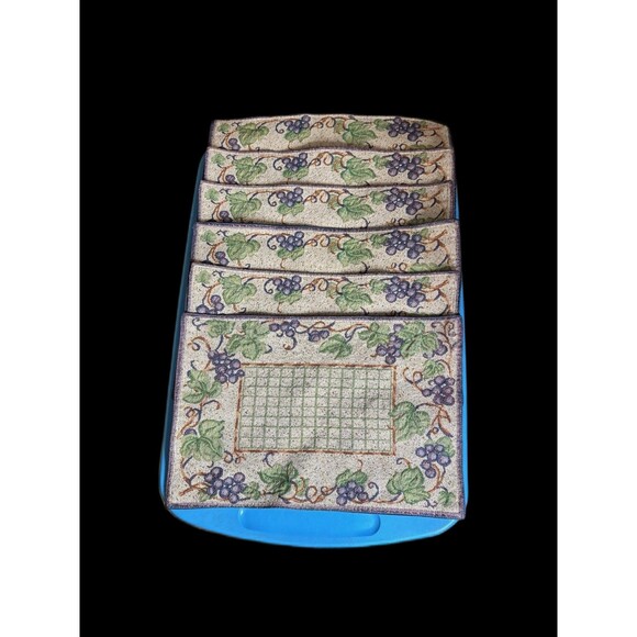 Set Of 6 Vintage Woven Tuscan Grape Vine Tapestry Placemats - Picture 8 of 8